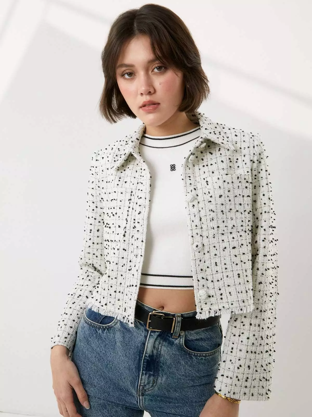 Polka Dot Tweed Jacket - White