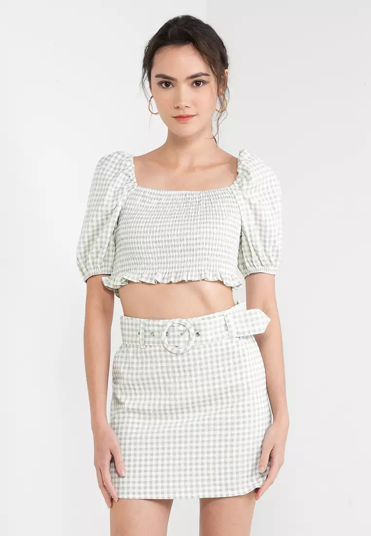 Jual KNUE Summer Mini Skirt & Puff Sleeve Crop Set Original 2023 ...