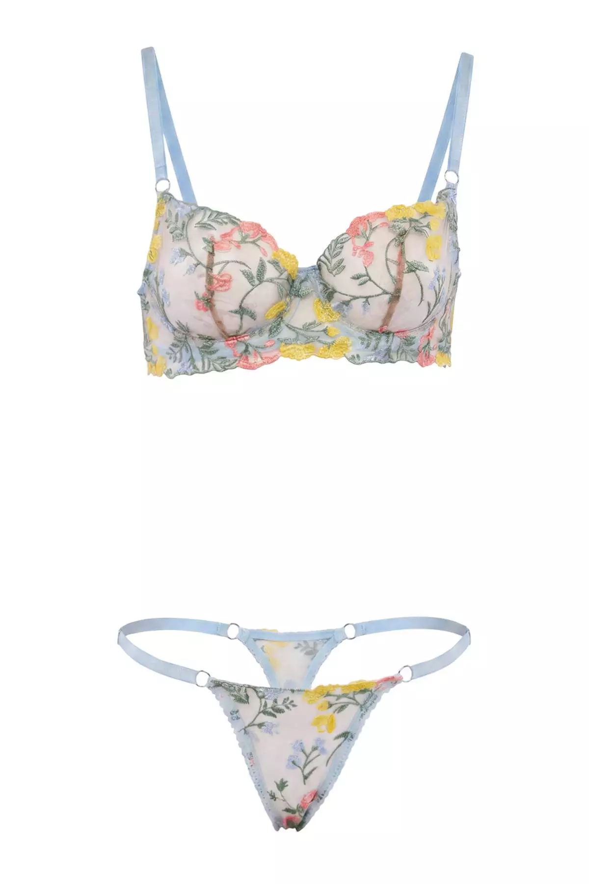 Blue Embroidered Floral Capless Lingerie Set Thmss26Cc00020