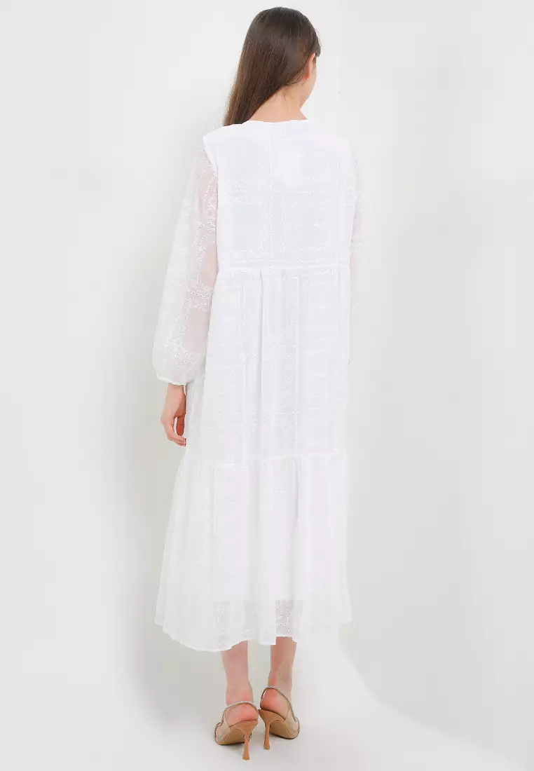 3 Tier Emb Chiffon Long Dress W/ Tassels