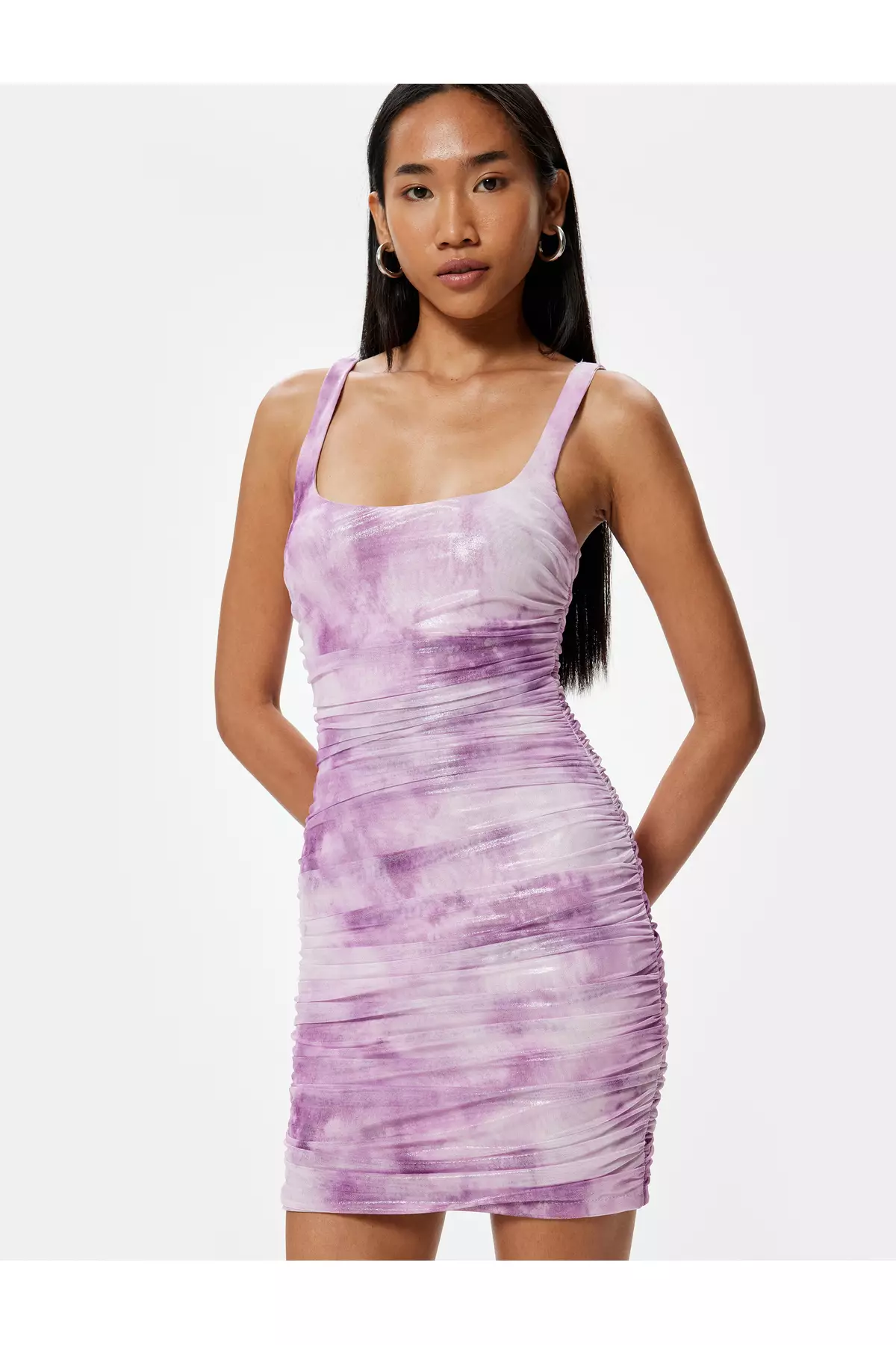 Metallic Draped Mini Bodycon Dress Slim Fit Thick Straps