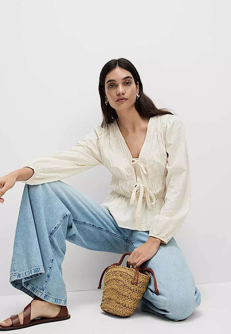 Cotton Rich Tie Front Blouse