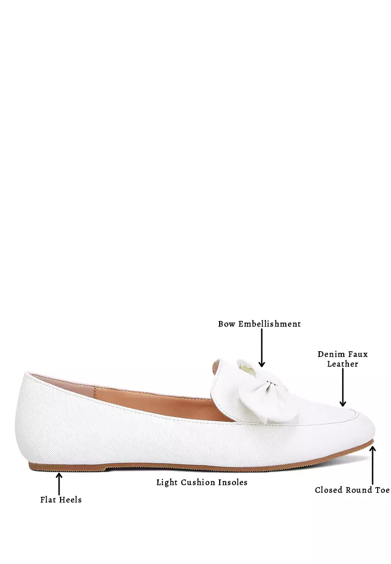 Sepatu Loafer Berhias Busur Putih