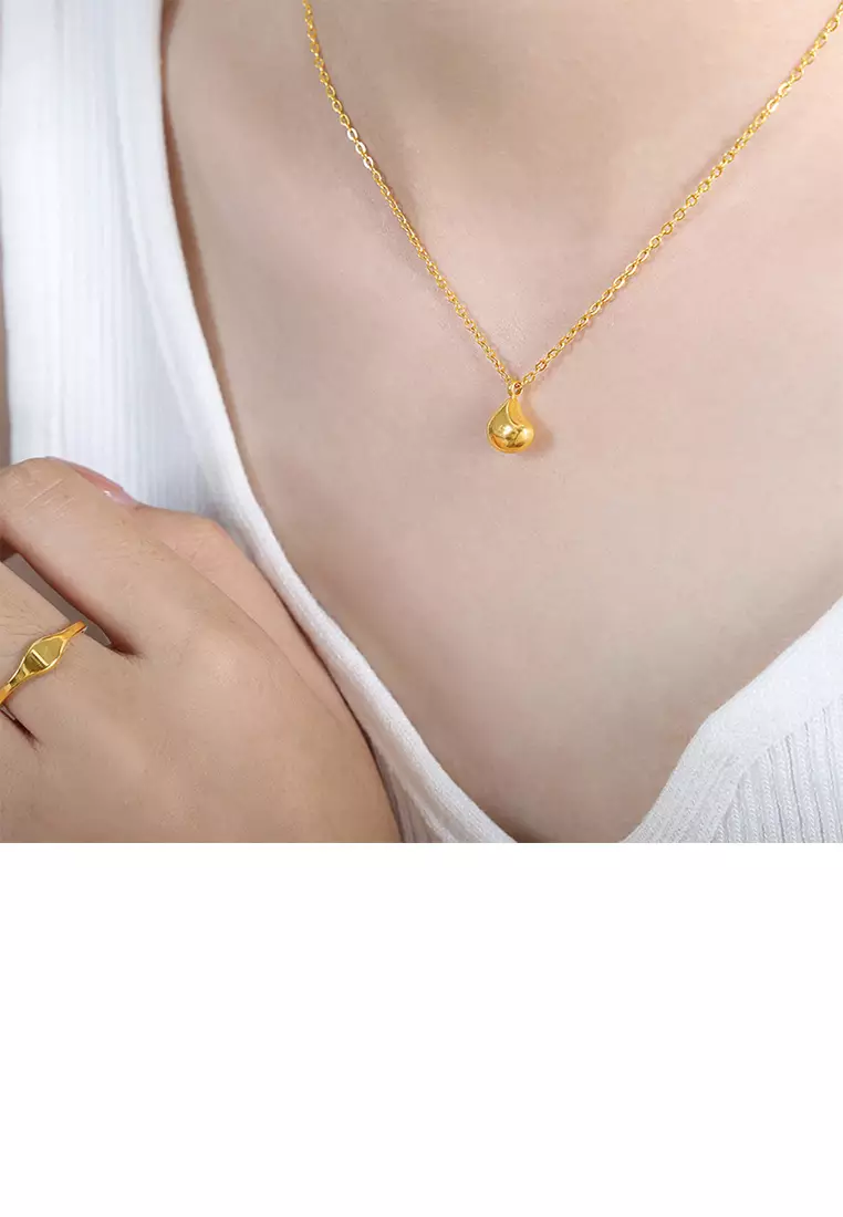 Simple and Fashion Plated Gold 316L Stainless Steel Water Drop-shaped Pendant with Necklace