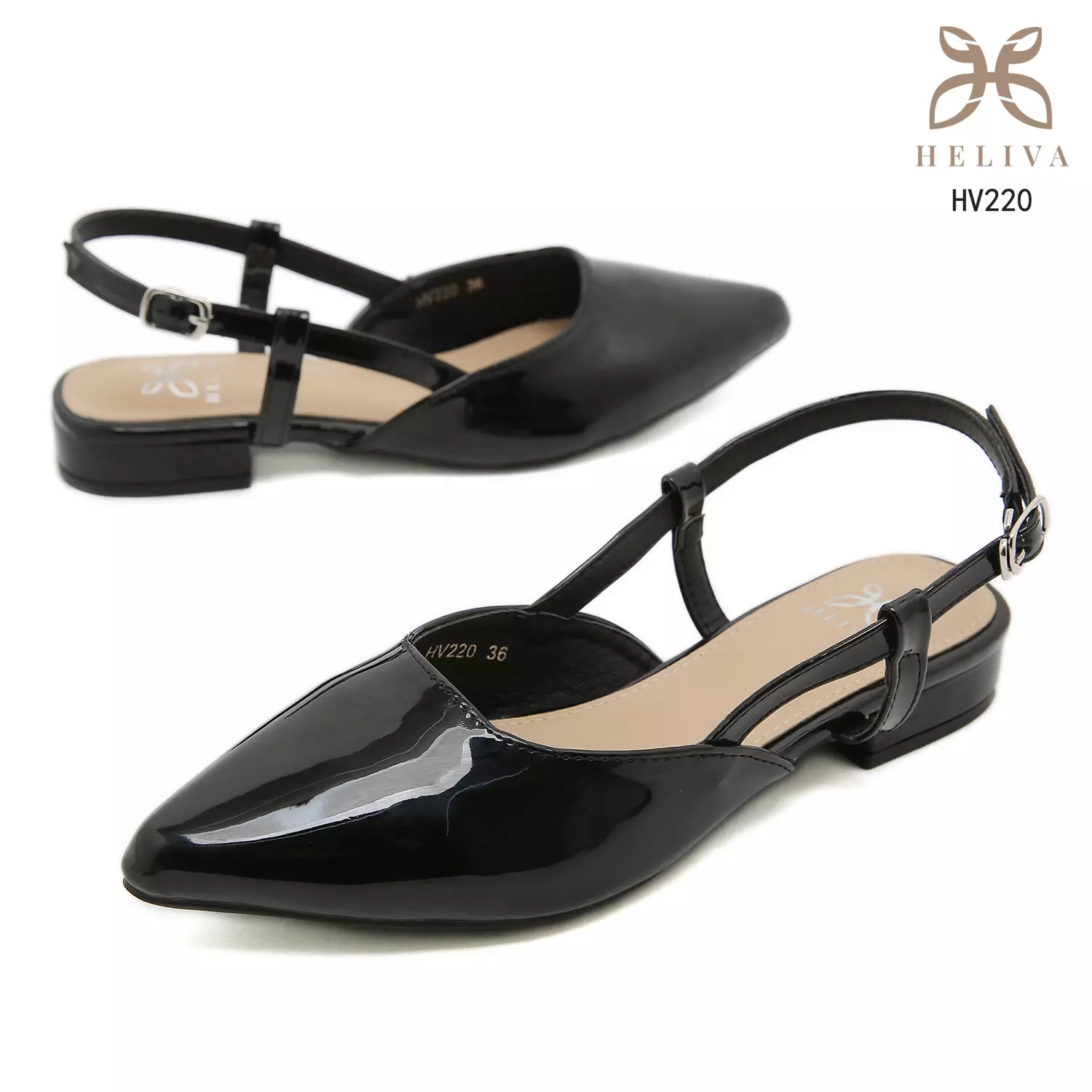 HELIVA LYSANDRA Slingback Flats 2cm Premium Pointed Toe Glossy Series HV220