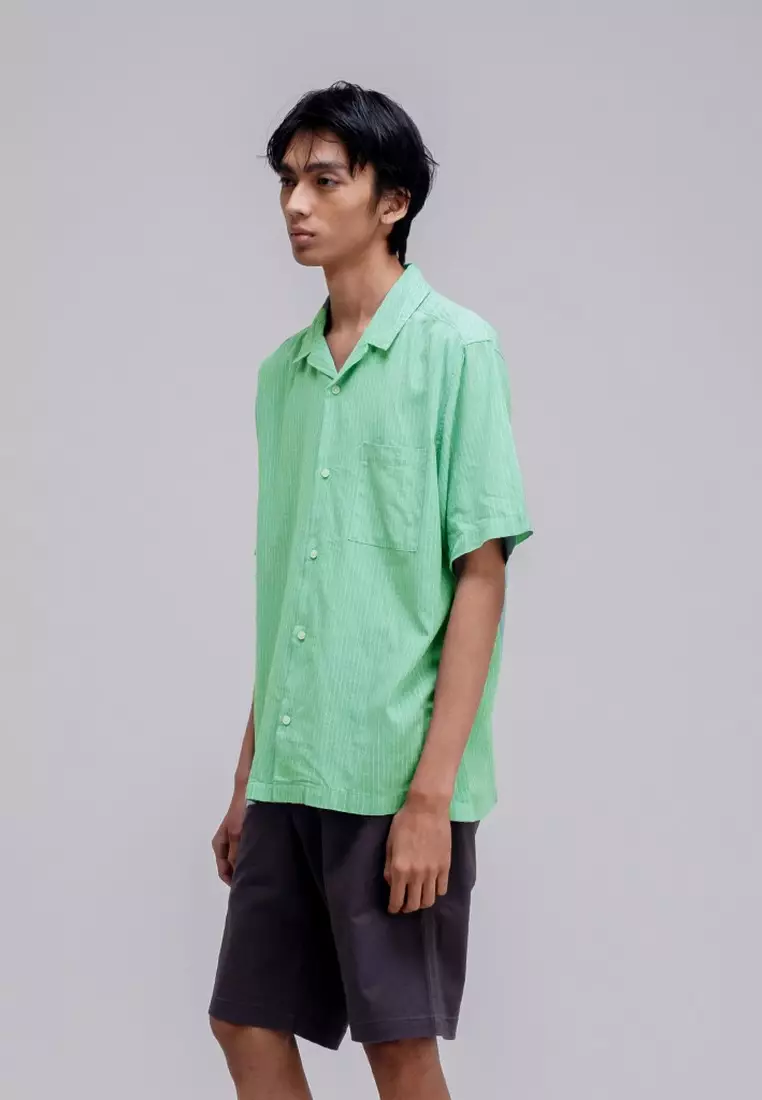 Short Shirt Linen With Cuban Collar Stripe 060423