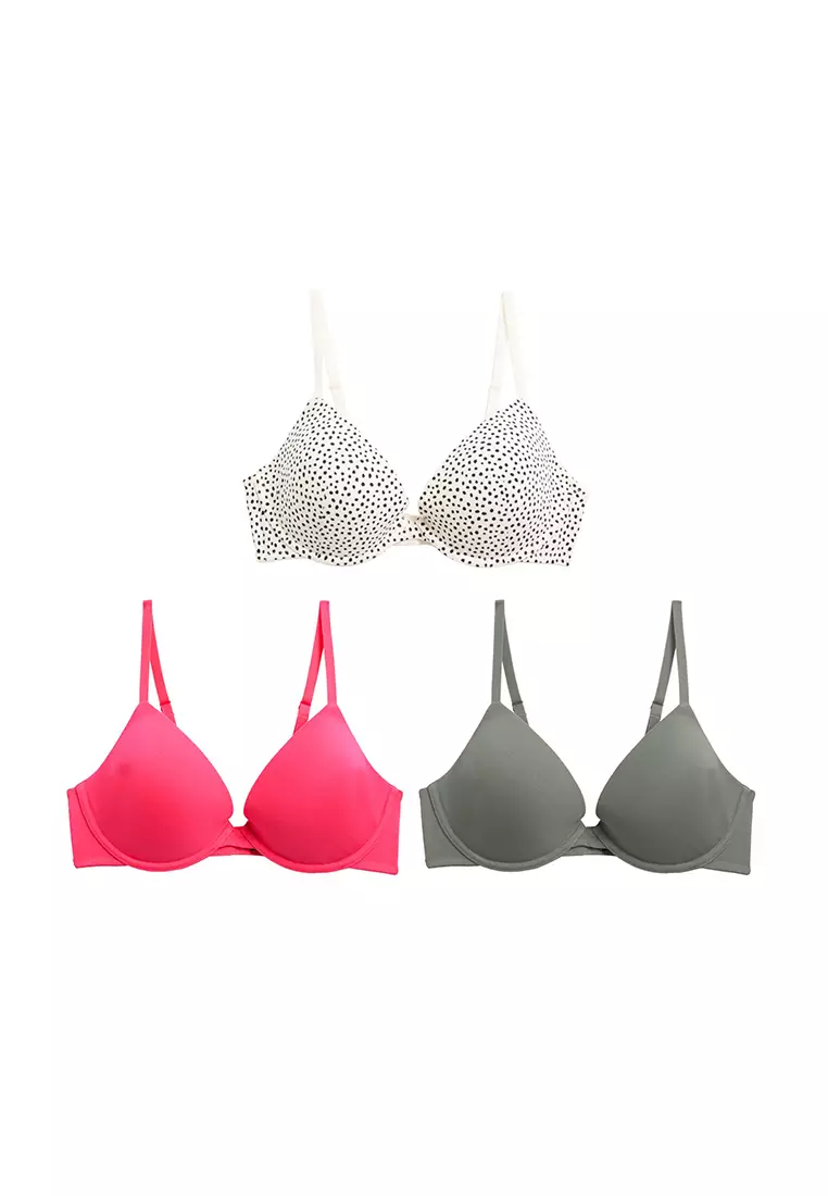 MARKS & SPENCER M&S 3pk Cotton Wired Plunge T-Shirt Bras A-E - T33