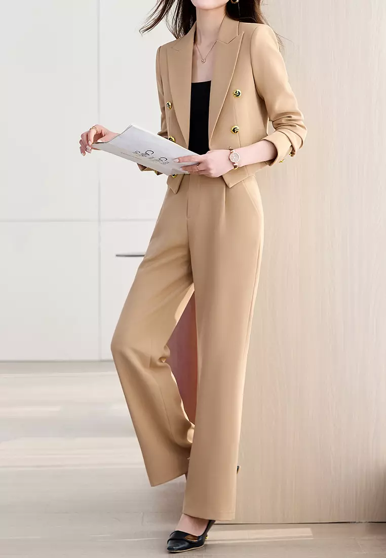 Cropped Double Breasted Blazer YGH-EY6605set