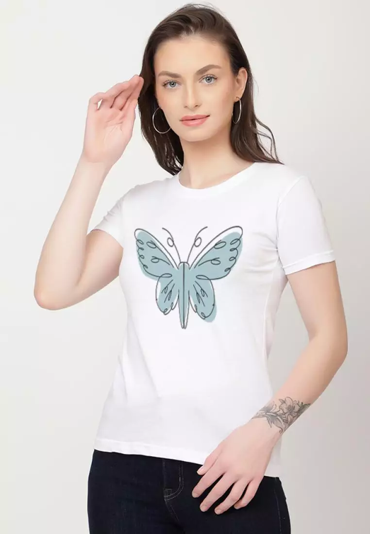 Buy QuirkyT Butterfly Graphic Relaxed Short Sleeve Stylish White