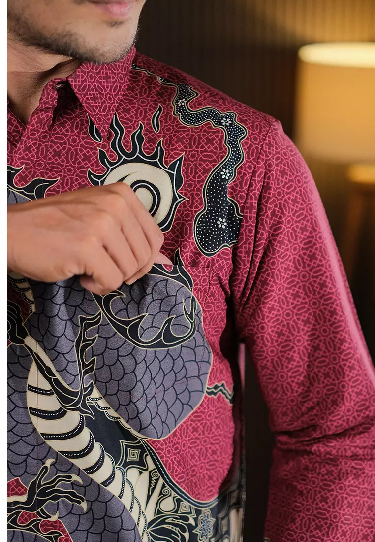 Hadinata Batik Pria Kemeja Panjang Superfine Bilva Maroon