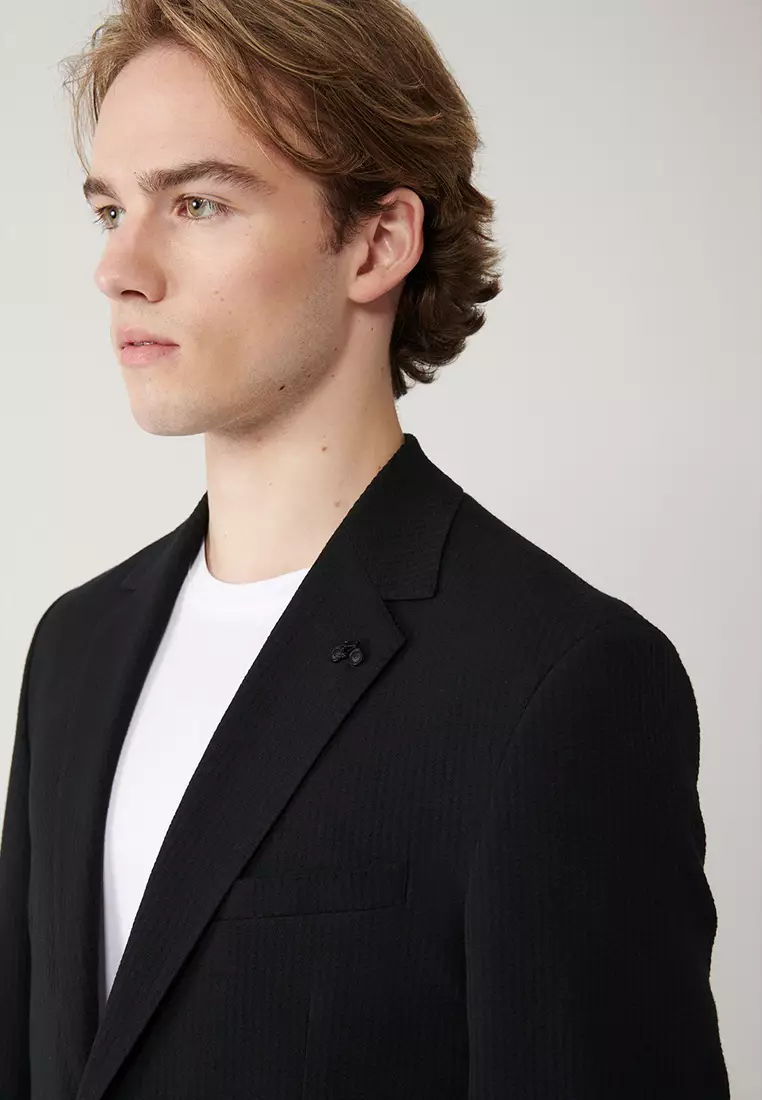 Men's Black Slit Unlined Flexible Fabric Jacket A41Y4000