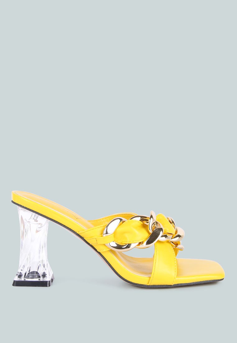 Yellow Clear Heel Chain Detail Sandals