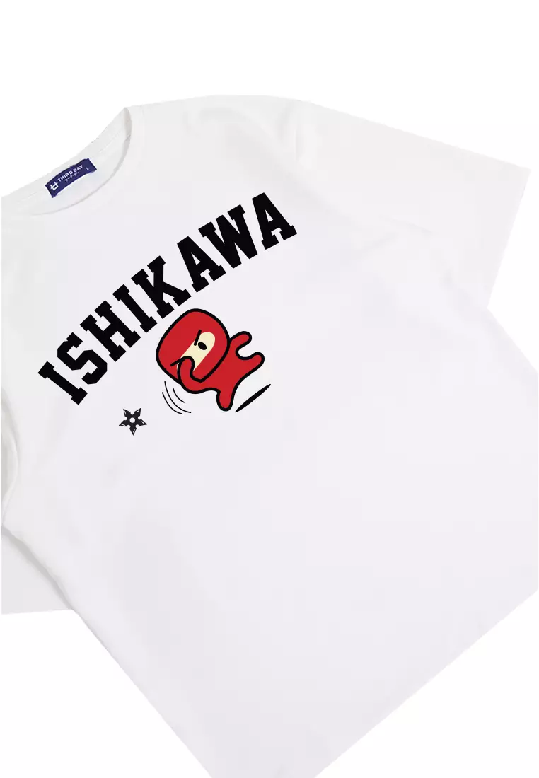 MTN09 kaos oversize tebal scuba anime komik kartun ishikawa ninja shurikan putih