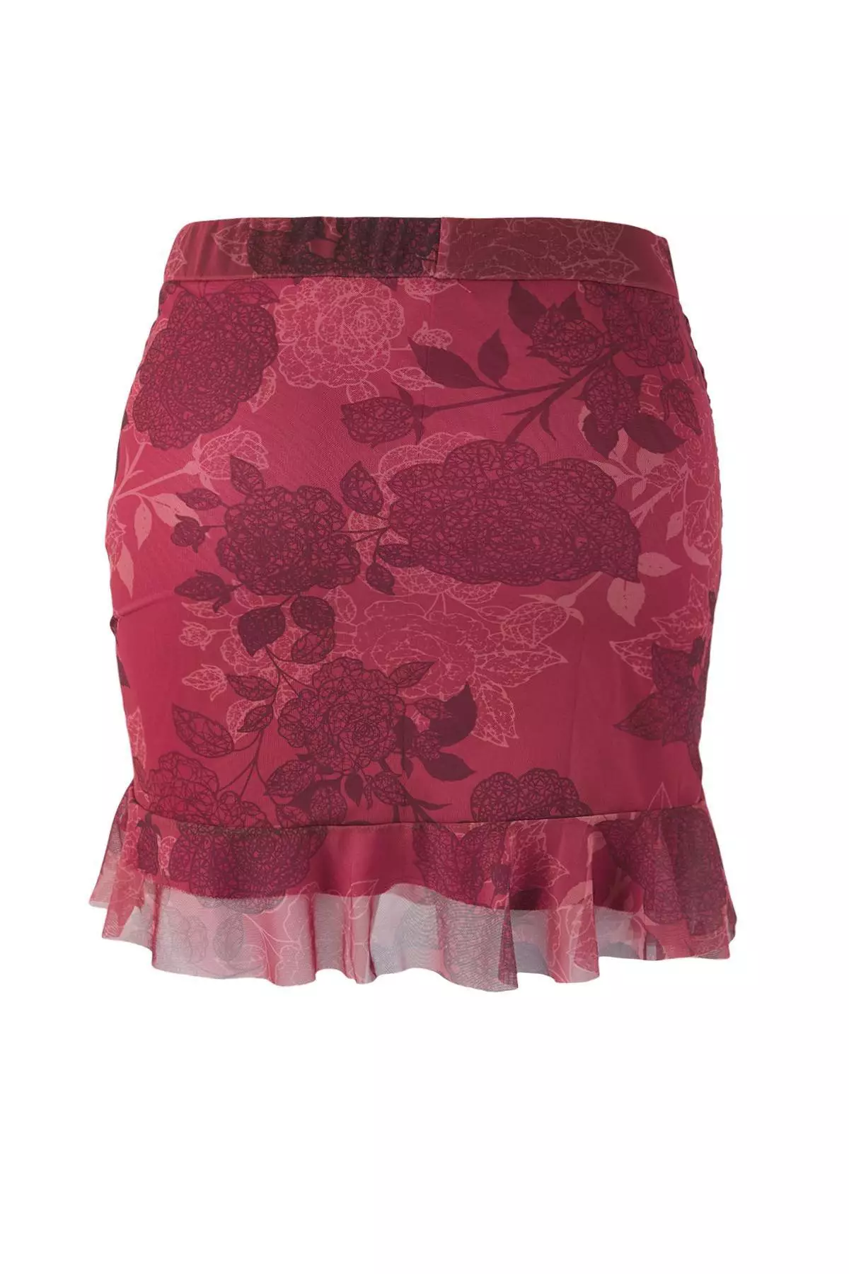 Burgundy Floral Mini Knitted Plus Size Skirt