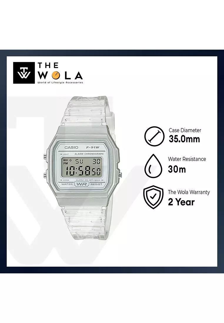 Women Digital Watch F-91WS-7 White Resin Strap