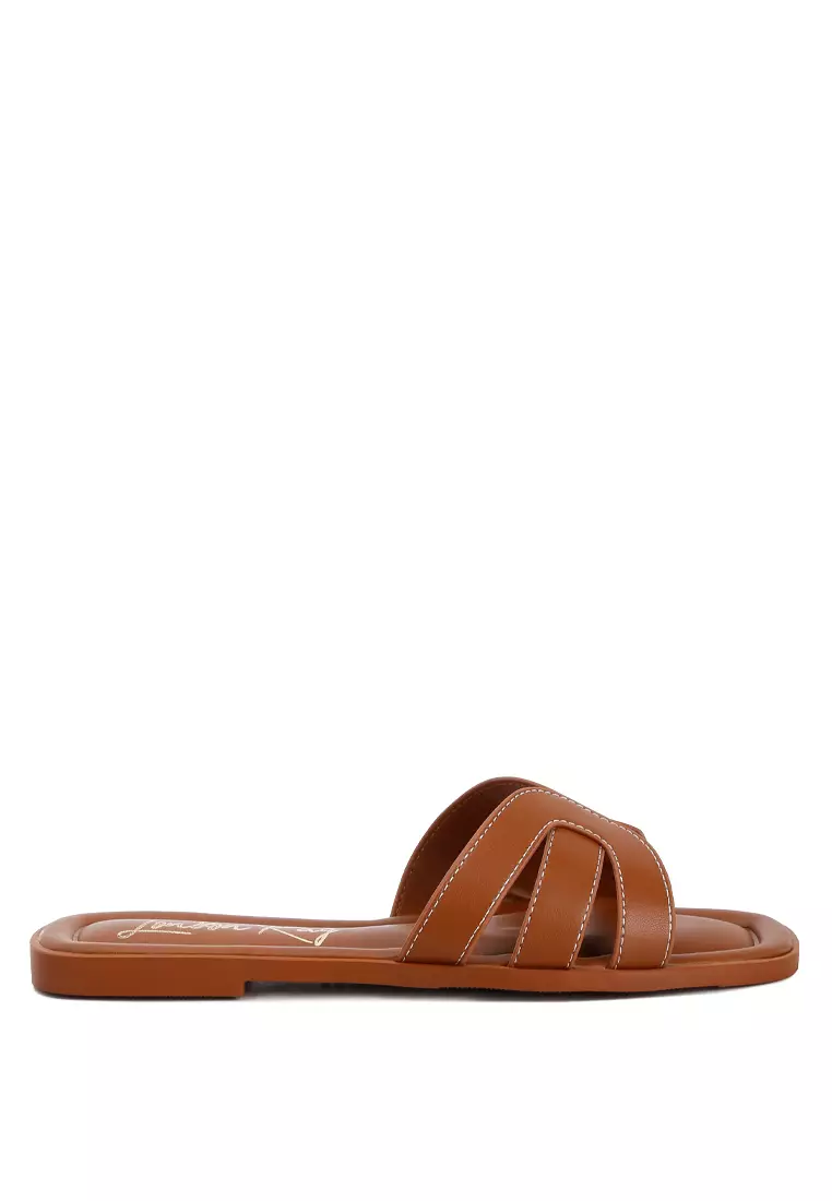 Discount on London Rag  shoes - SKU: Tan Faux Leather Flat Sandals