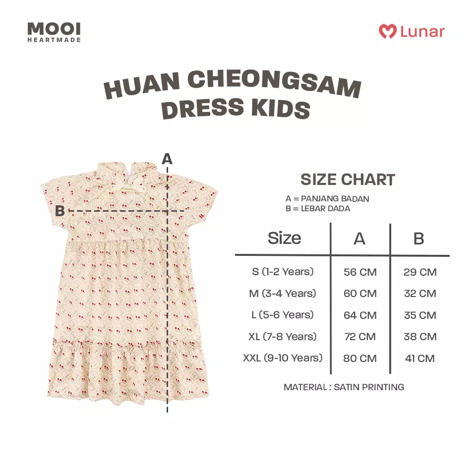 Mooi Dress Anak Perempuan Lunar Collection Huan Cheongsam Dress - Scallop Red Cherry