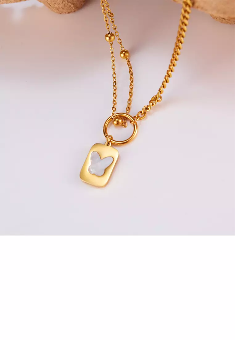 Fashion and Simple Plated Gold 316L Stainless Steel Butterfly Geometric Square Bracelet