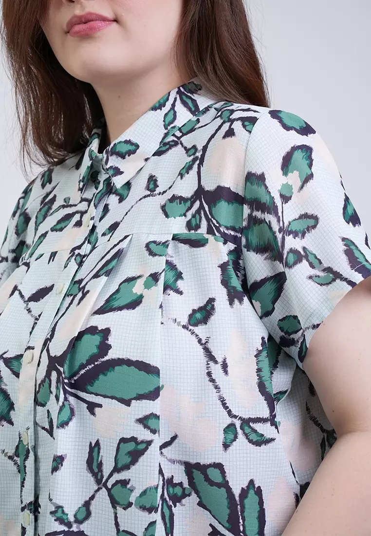 Milly Plus Size Rosa Button-Down Collar Floral Blouse
