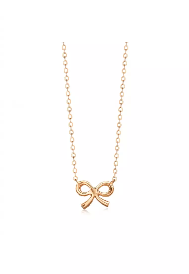 Delicate Gold 18K Rose Gold 0.074 Carat (I-J Color, VS1-VS2 Clarity) Diamond Bowtie Necklace for Women 92287N