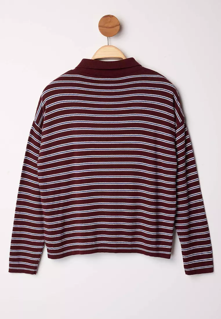 Wardrobe Essentials Plum Premium Yarn/Special Yarn Wide Pattern Striped Knitwear Sweater Twoaw26Kz19