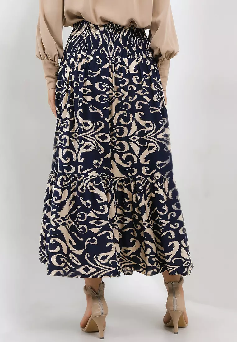 Ethnic Print Snocked Satin Skirt