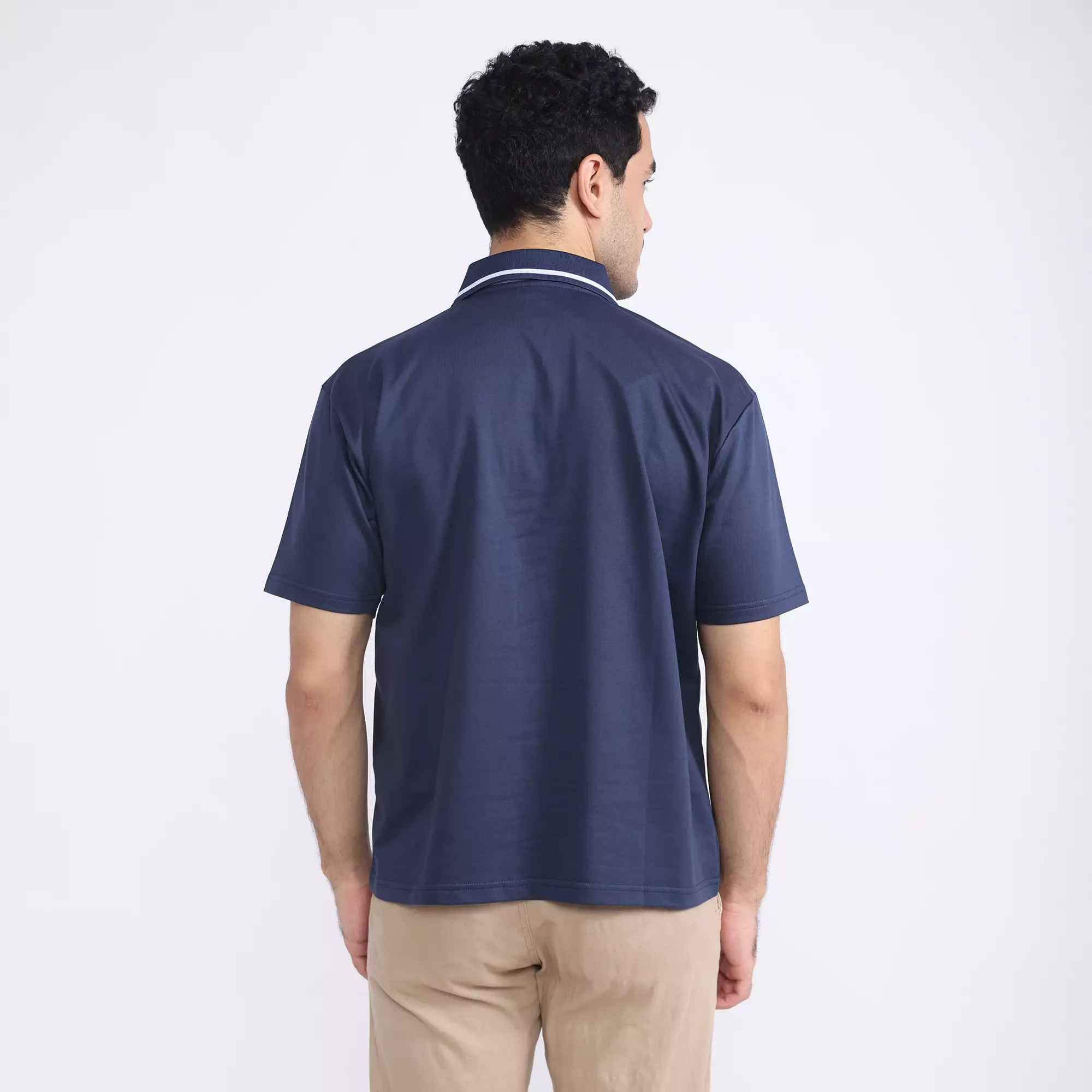 LARUSSO Resort Collection - White Strip Polo Zipped Top - Navy