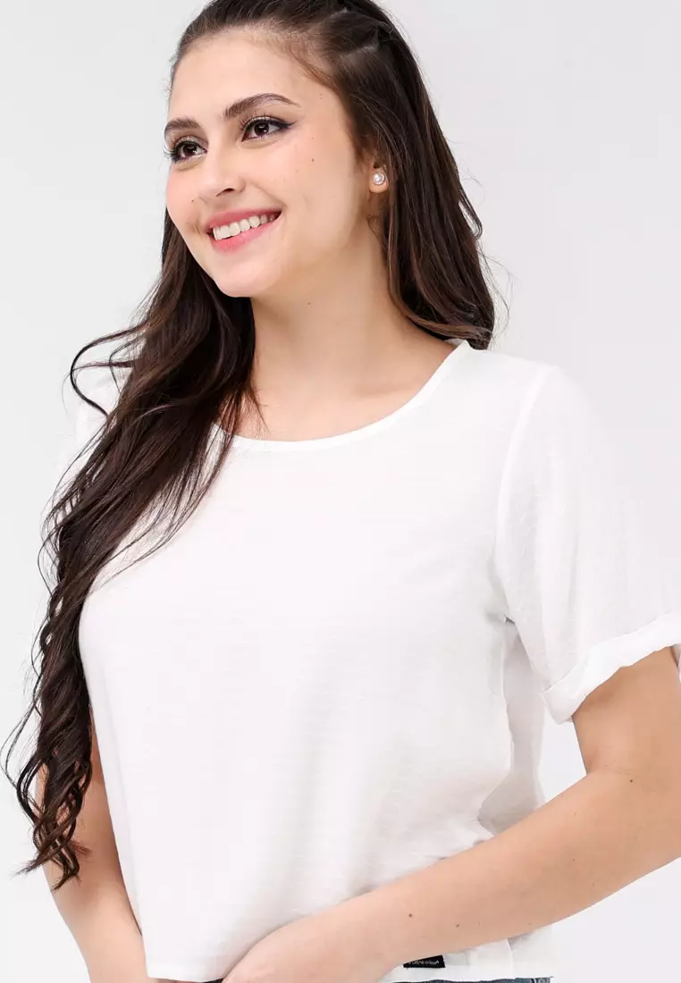 Textured Woven Short Sleeves Blouse