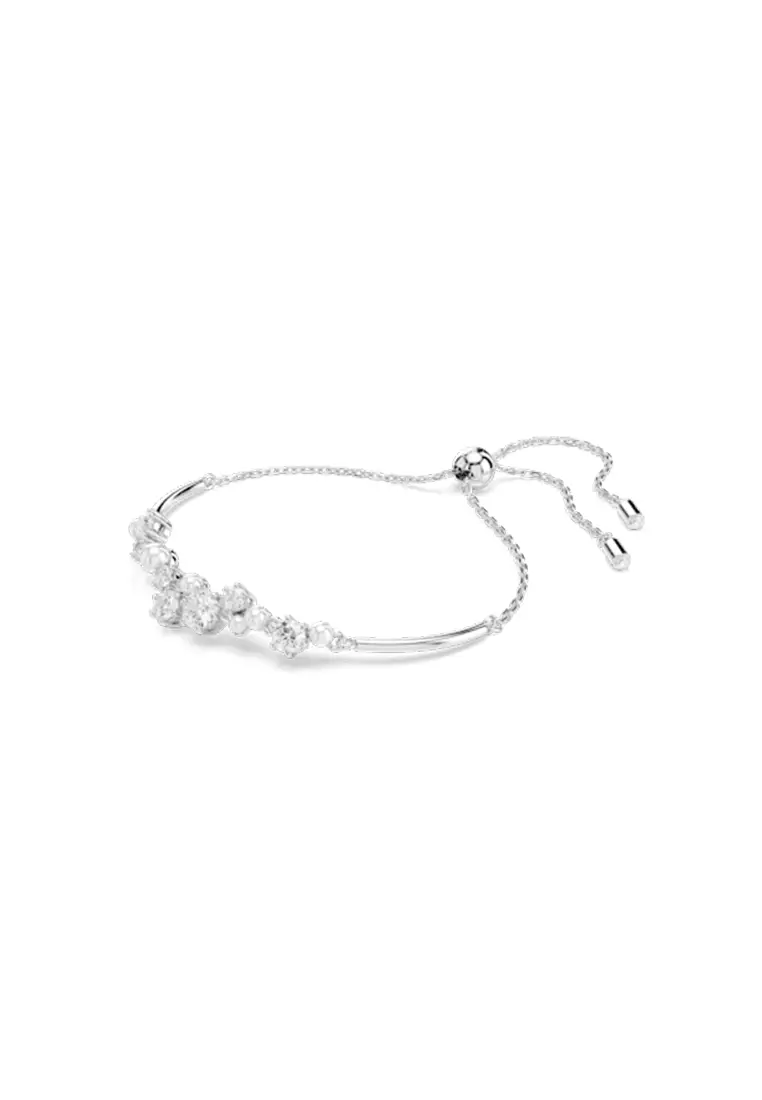 Constella Bangle, Crystal Pearl, Round Cuts, White, Rhodium Plated