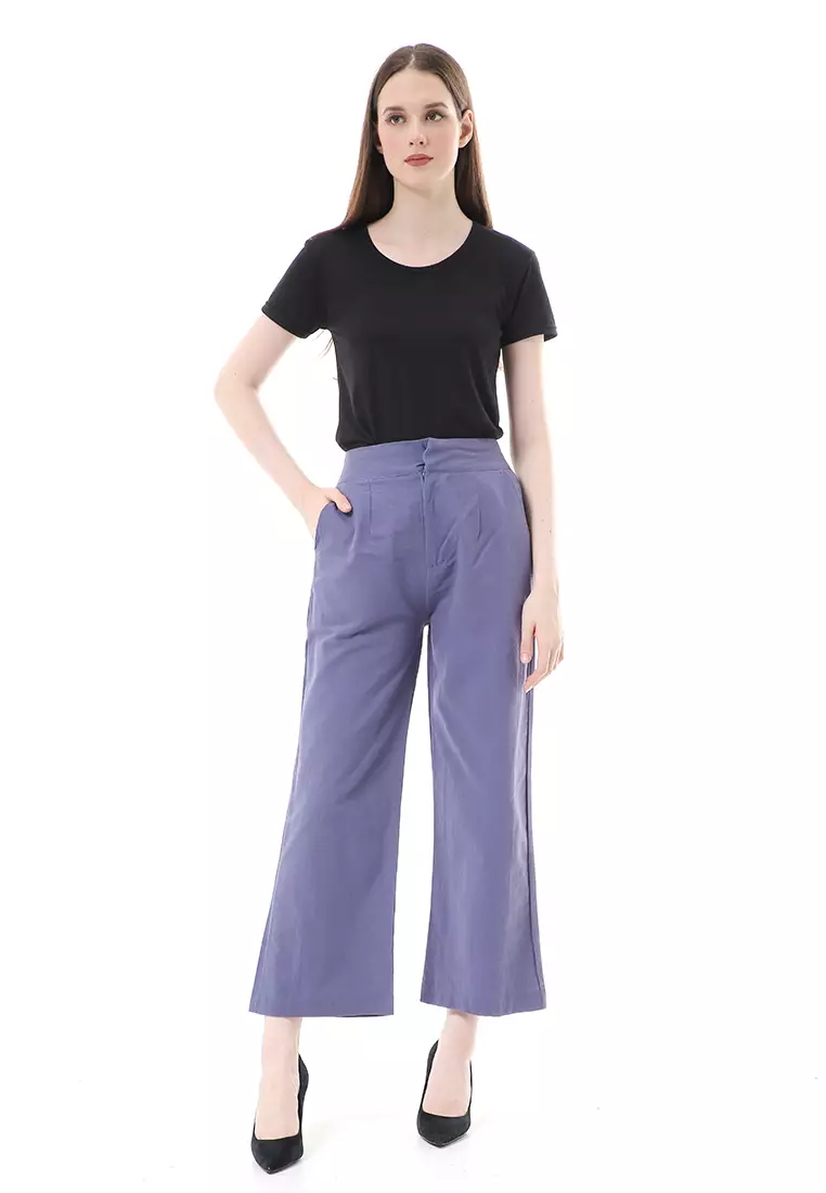 Celana Kulot Bawahan Wanita Highwaist Desain Casual Motif Polos Regular Fit - Midnight Blue