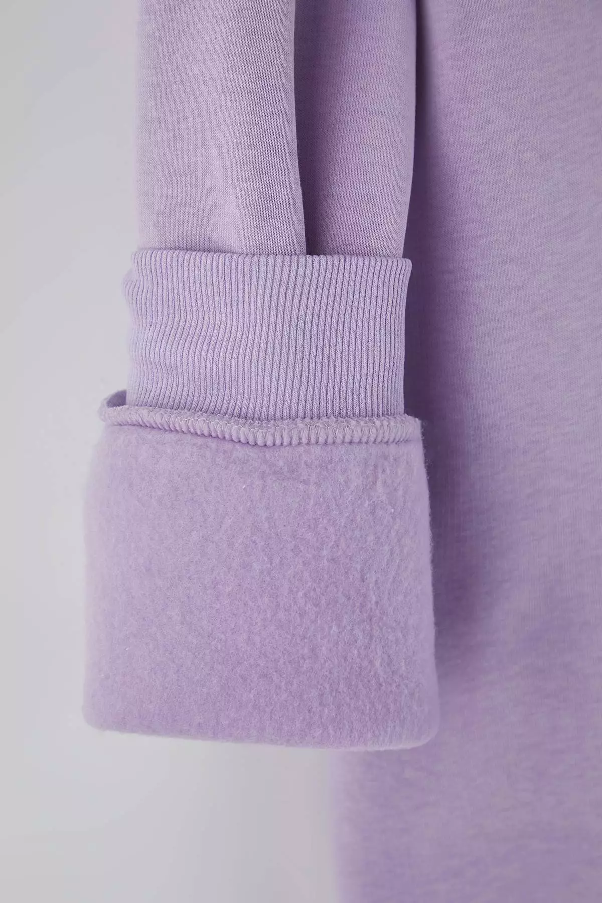 Lilac Hooded Slogan Detailed Fleece Thick Knitted Sweatshirt