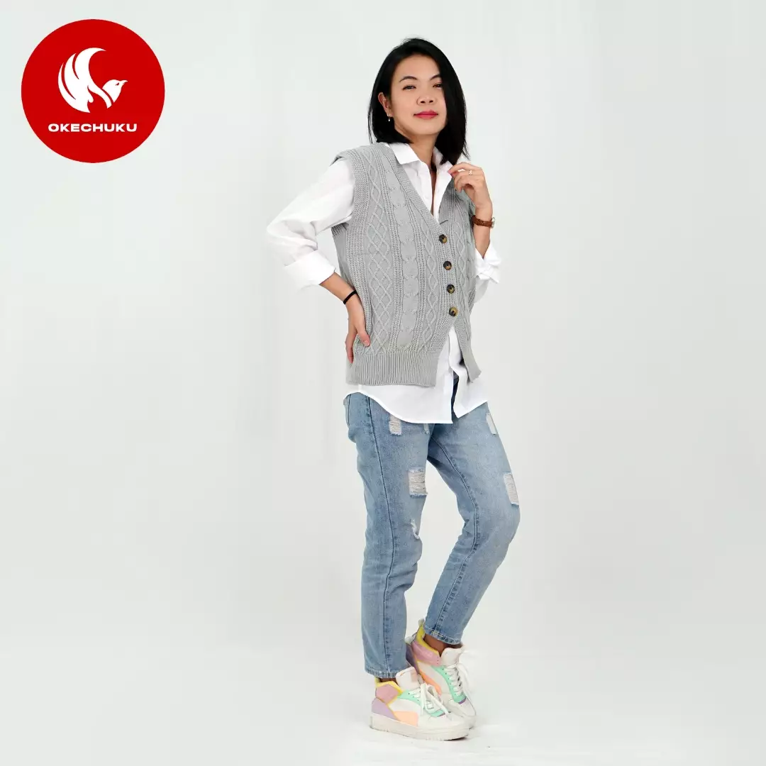  Vest Kancing Rompi Rajut Kancing Knit Outer Korean Style Rompi Rajut Wanita Gaya Korea