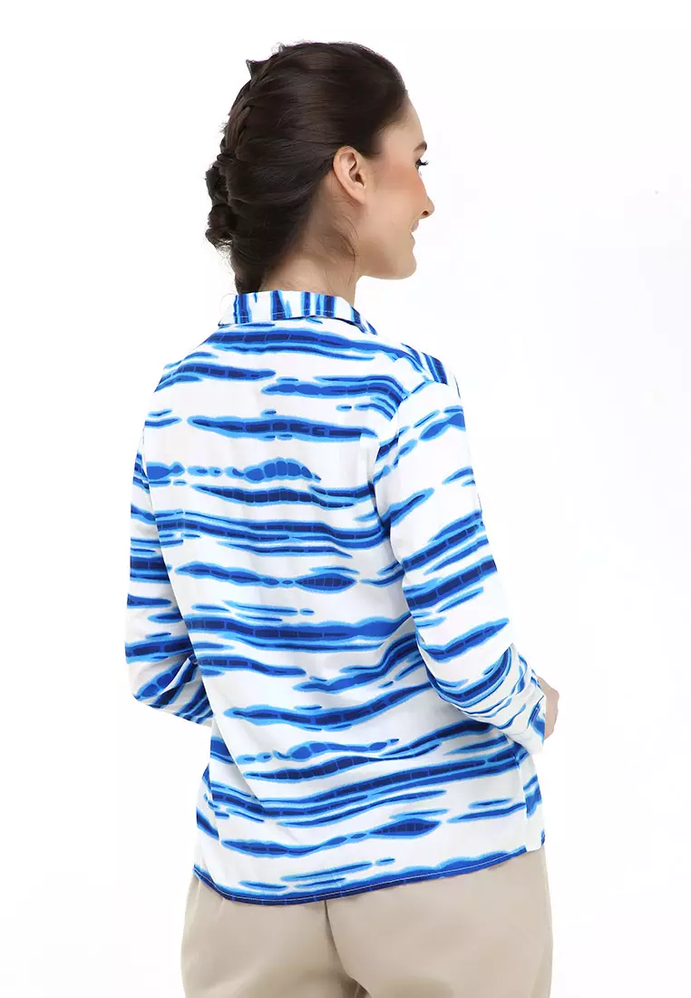 Carel Long Shirt Tie Dye Design Casual Kemeja Atasan Wanita - Biru