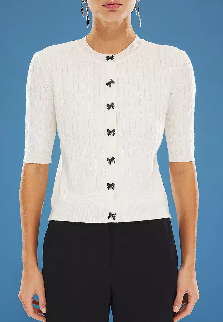 Braided Ribbon Buttons Knitwear Cardigan