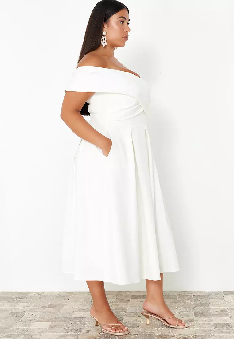 Plus Size Off Shoulder Midi Dress