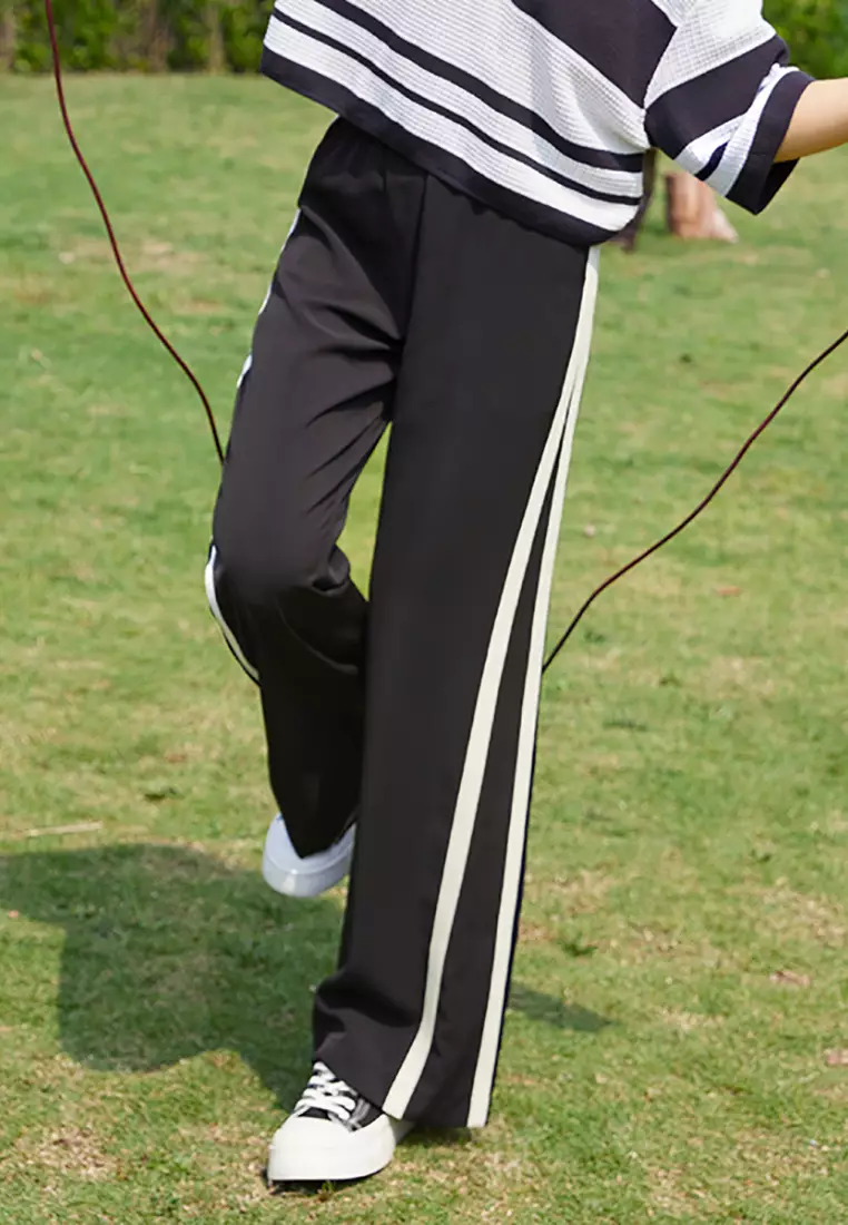 Wide Leg Jogger Pants with Side Stripes