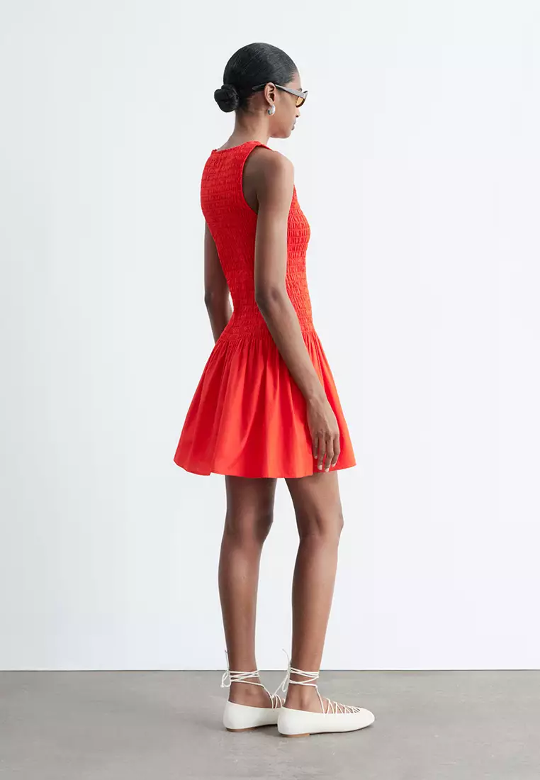 Smocked Cotton Poplin Mini Dress