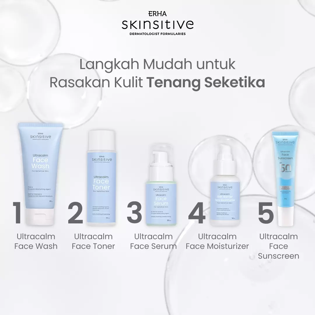 ERHA Skinsitive Ultracalm Face Serum 30g | Serum untuk Memperkuat Skin Barrier | Menenangkan Kulit Sensitif, Kemerahan, Iritasi, Breakout | Mengandung Calming Agent & Moisturizing | Mengandung Panthenol, Vitamin E