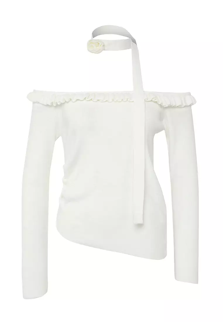 Teen Ecru Carmen Rose Collar Scarf Accessory Knitwear Body Sweater