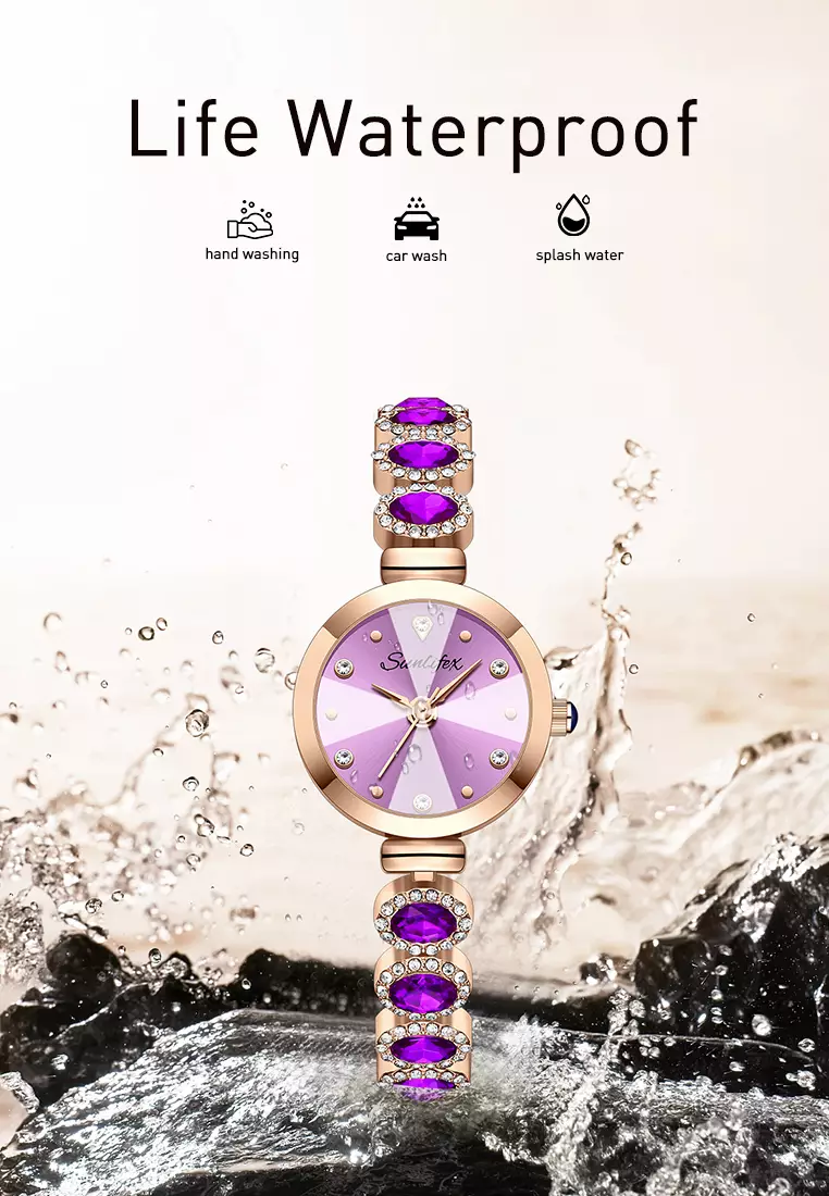 Jam Tangan Wanita Korea Elegan Tali Gelang Berlian Anti Air Jam Tangan Cewek Original rosepurple