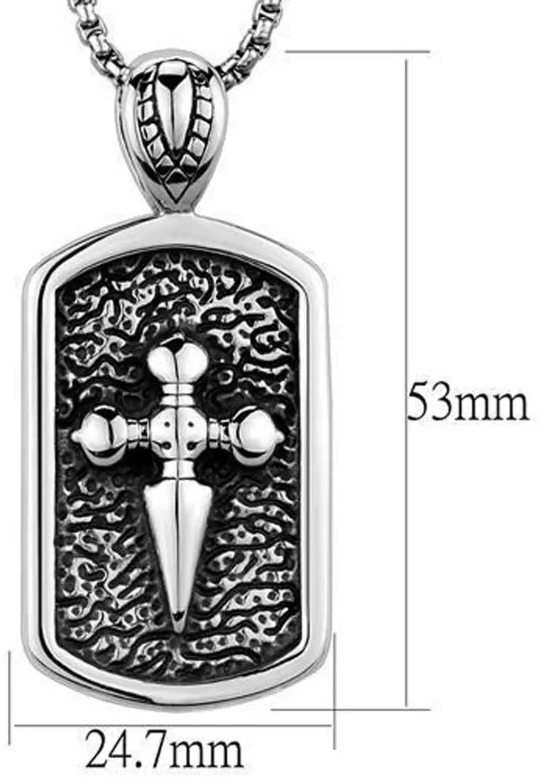 Aksesoris Pria Sword Pendant Rectangular Pendant Premium Stainless Steel Necklace Kalung Pria Silver