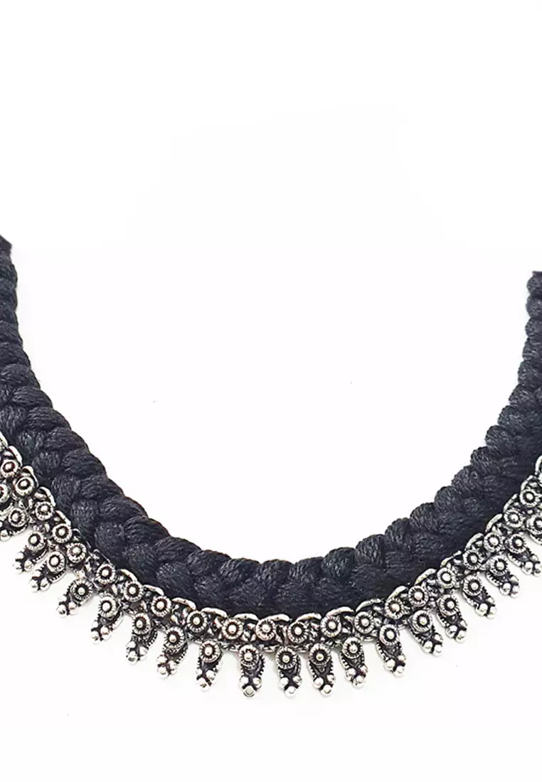 Oxidised Silver Braided Necklace