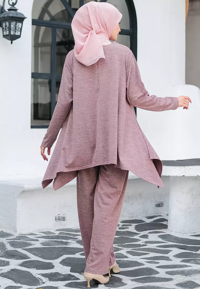JV Hasanah Oneset Simple Pants Abstract Rosegold | Setelan Simple Layer Kanan Kiri Celana Kaos Abstrak