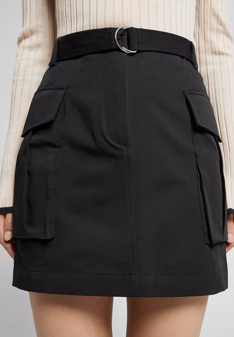 Belted Patch Pocket Cargo Skirt