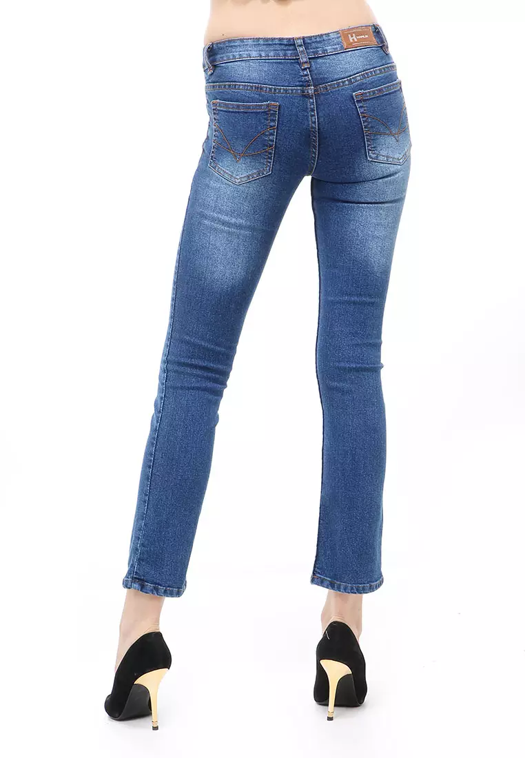 Jourel Long Pants Celana Panjang Jeans Cutbray Wanita Material Denim ORIGINAL - Blue