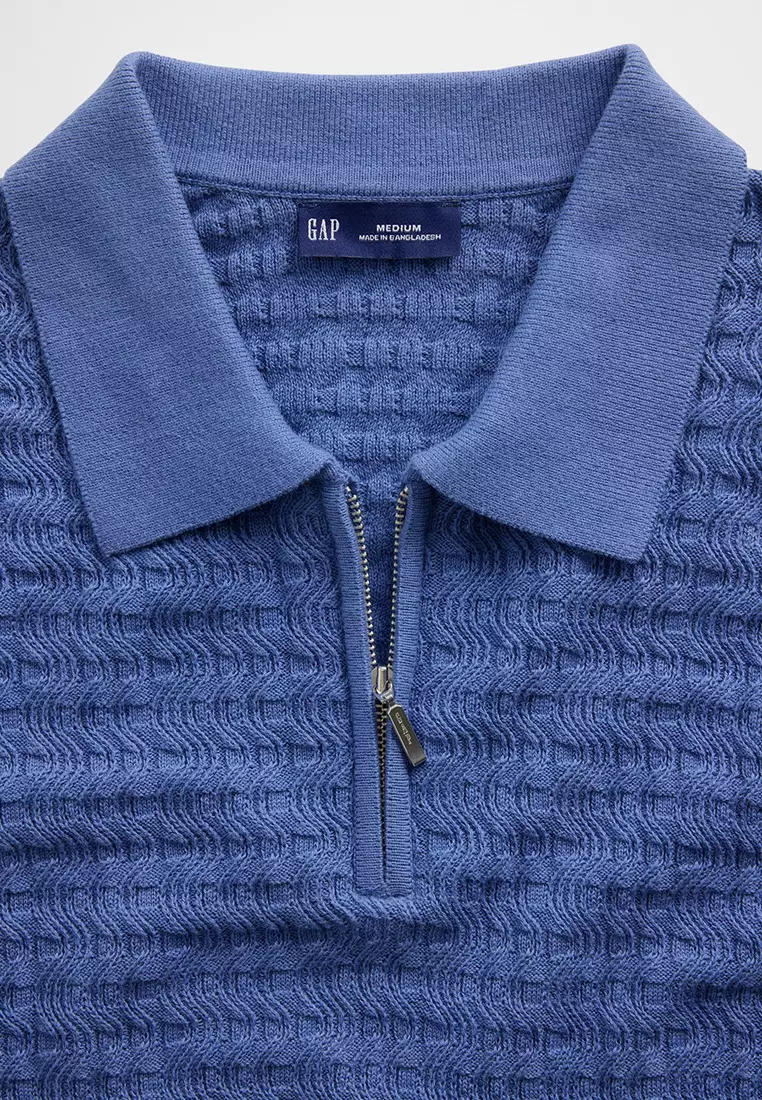 Textured Zip Sweater Polo Shirt