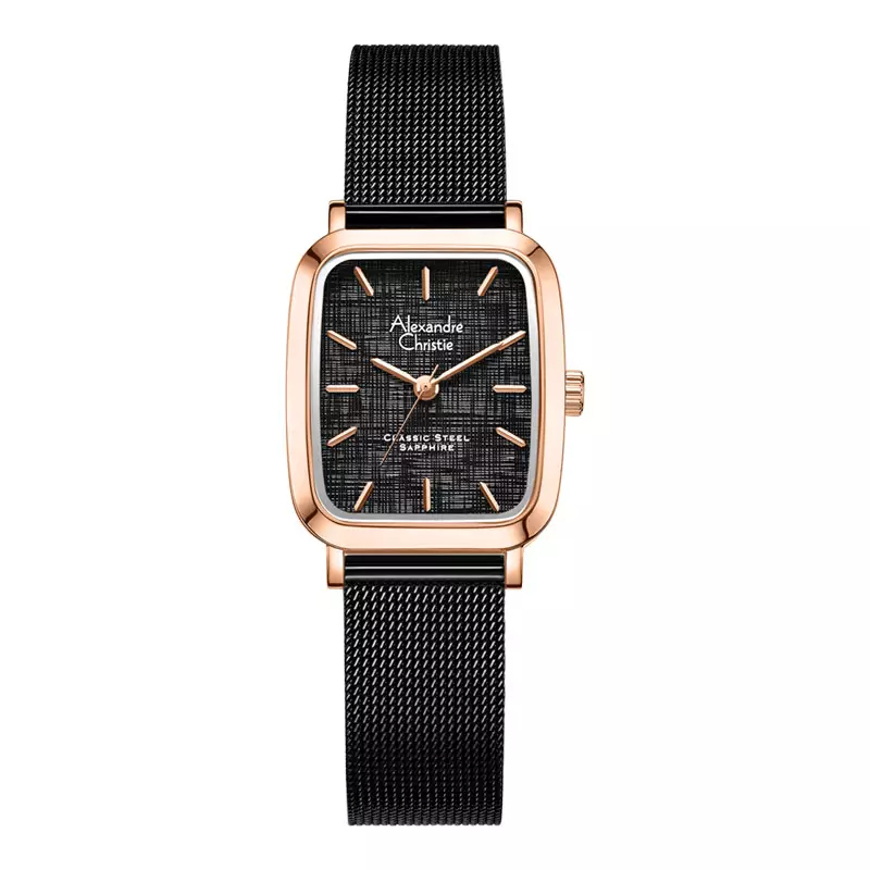 Jam Tangan Wanita Alexandre Christie Classic Steel AC 8699 LH BBRBA Ladies Black Dial Black Mesh Strap