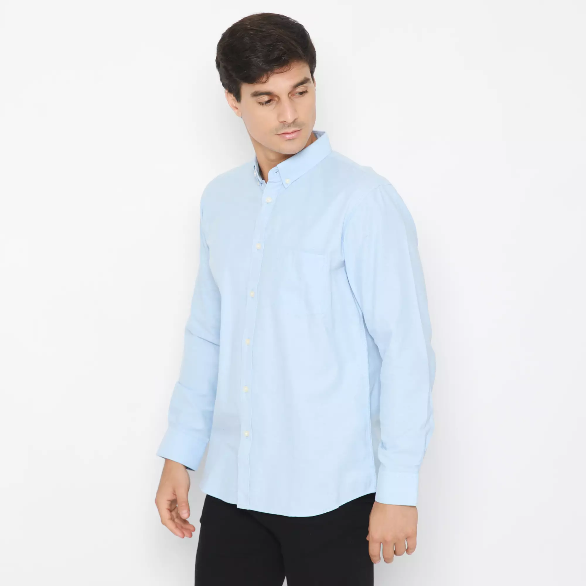 Platini Kemeja Pria Polos Lengan Panjang Katun Oxford Sky Blue 66201