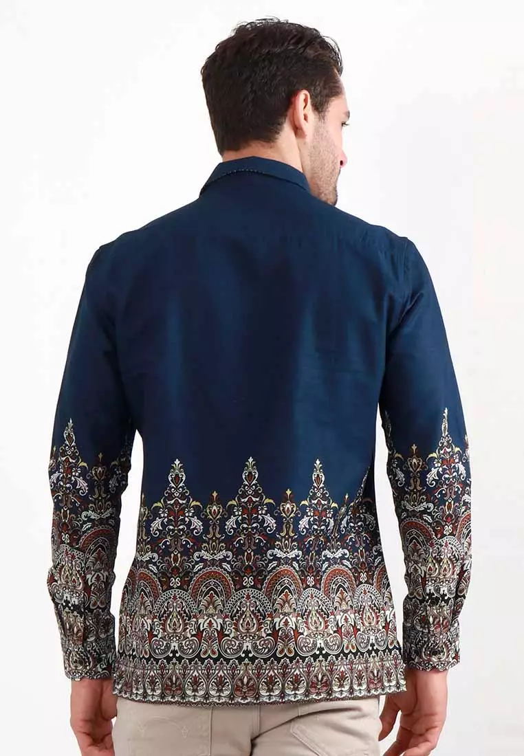 MAGINOT NANDA NAVY Batik Slim Fit Lengan Panjang