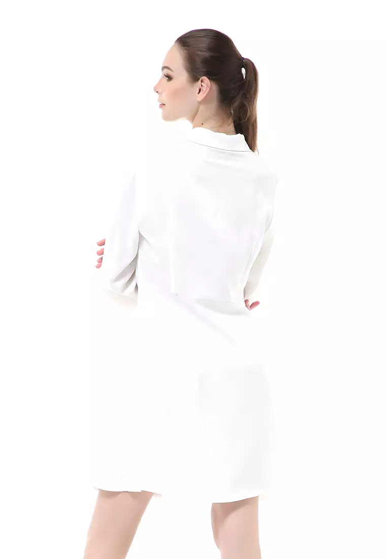 Rachel Korean Slim Vintage Dress Wanita Desain Elegant Material Satin ORIGINAL - White